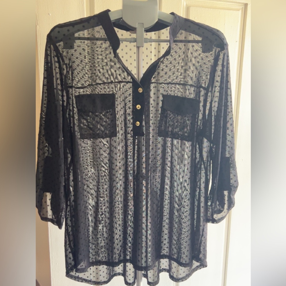 PLUS SIZE SHEER DOT BLOUSE - Picture 8 of 9